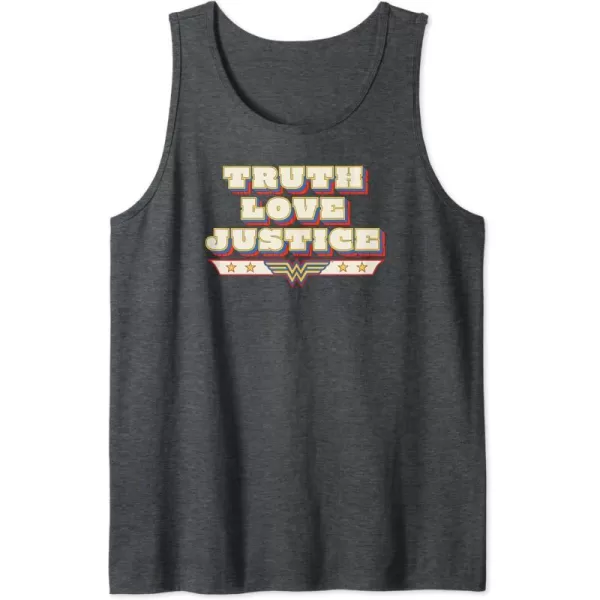 Amazon Essentials DC Comics Wonder Woman Truth Love Justice Tank TopDark Heather Grey