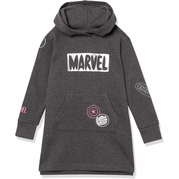 Amazon Essentials Disney  Marvel  Star Wars  Frozen  Princess Girls and Toddlers Fleece LongSleeve Hooded DressesCharcoal Heather MarvelPatches