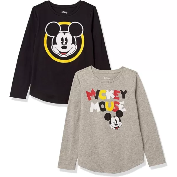 Amazon Essentials Disney  Marvel  Star Wars  Frozen  Princess Girls and Toddlers LongSleeve TShirts Pack of 2Mickey Classic