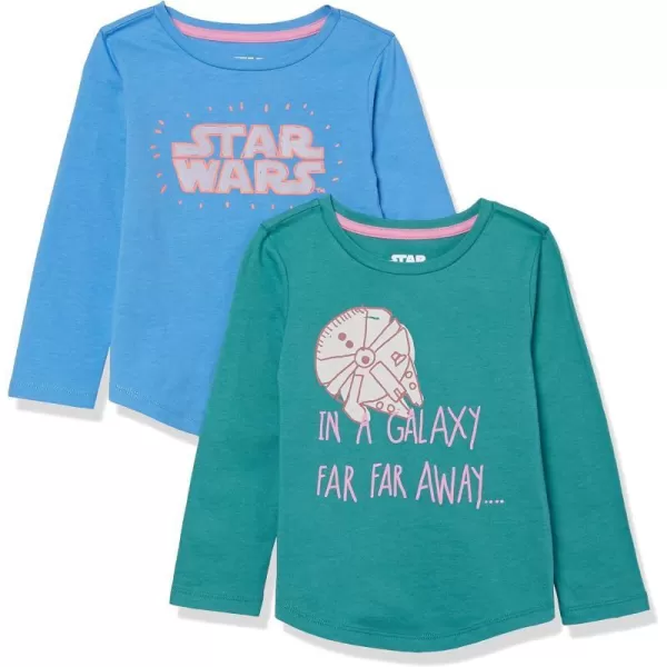 Amazon Essentials Disney  Marvel  Star Wars  Frozen  Princess Girls and Toddlers LongSleeve TShirts Pack of 2Star Wars Logo Galaxy