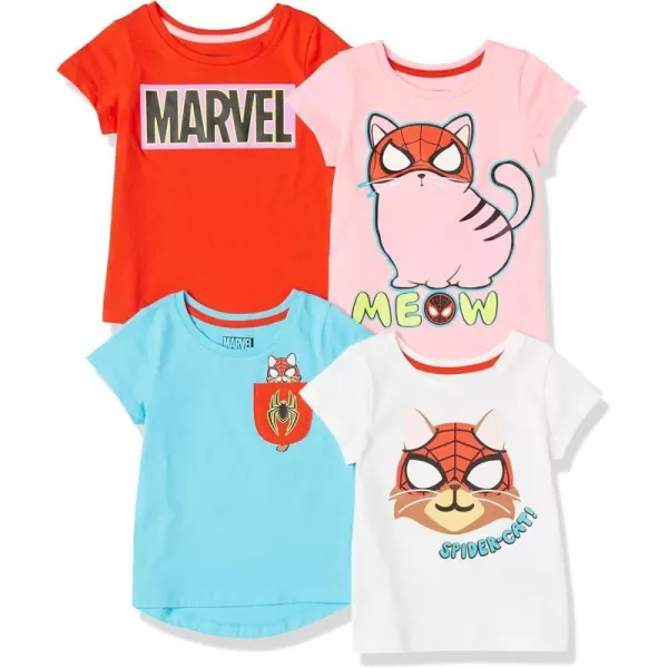 Amazon Essentials Disney  Marvel  Star Wars  Frozen  Princess Girls and Toddlers ShortSleeve TShirts Multipacks4 Marvel Spidercat