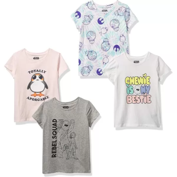 Amazon Essentials Disney  Marvel  Star Wars  Frozen  Princess Girls and Toddlers ShortSleeve TShirts Multipacks4 PinkGreyStar Wars Rebel