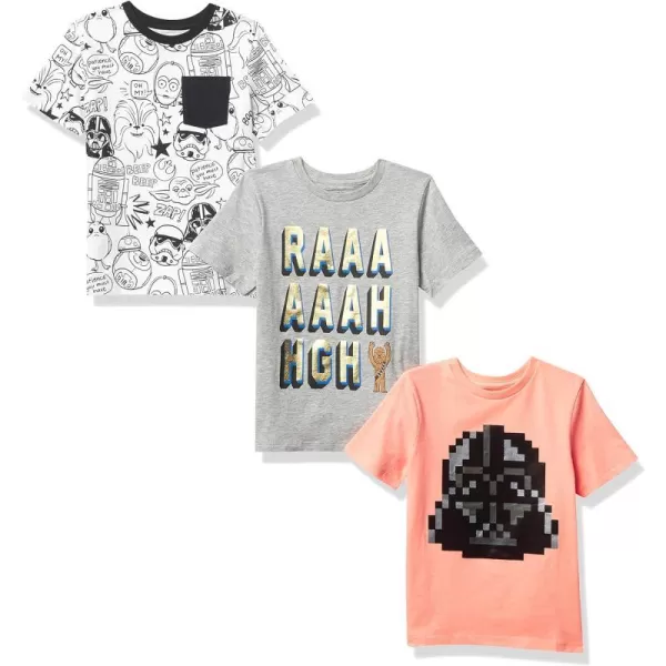 Amazon Essentials Disney  Marvel  Star Wars  Frozen Boys and Toddlers ShortSleeve TShirts Previously Spotted Zebra3 WhiteGreyOrangeStar WarsDoodles