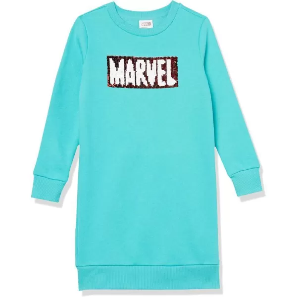 Amazon Essentials Disney  Marvel  Star Wars  Frozen Girls French Terry LongSleeve Dresses Previously Spotted ZebraAqua Blue Marvel