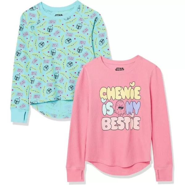 Amazon Essentials Disney  Marvel  Star Wars  Frozen Girls and Toddlers LongSleeve Thermal TShirts Pack of 2GreenPink Star Wars