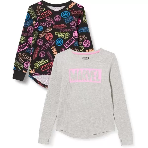 Amazon Essentials Disney  Marvel  Star Wars  Frozen Girls and Toddlers LongSleeve Thermal TShirts Pack of 2GreyMarvel