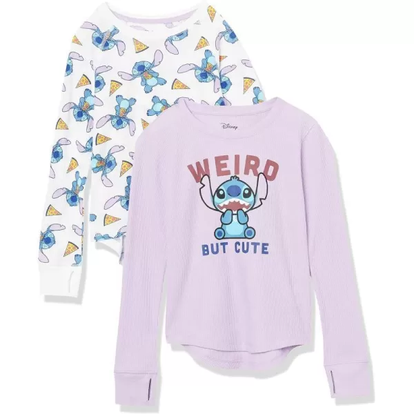 Amazon Essentials Disney  Marvel  Star Wars  Frozen Girls and Toddlers LongSleeve Thermal TShirts Pack of 2Stitch Pizza