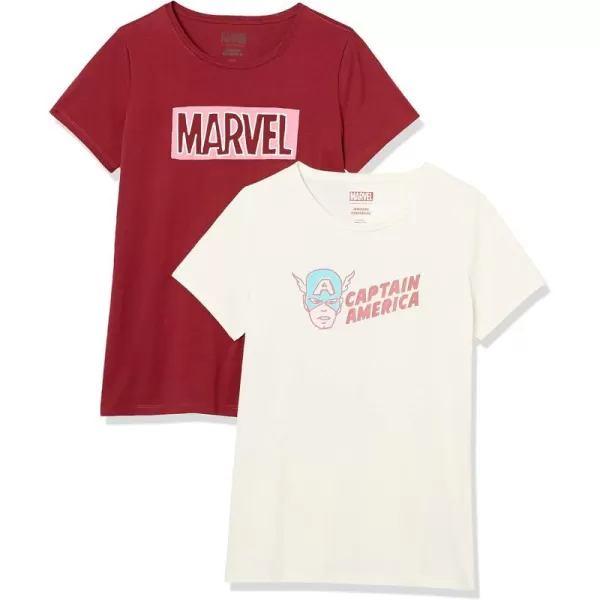 Amazon Essentials Disney  Marvel  Star Wars  Princess Womens ShortSleeve CrewNeck TShirts Pack of 2Captain America