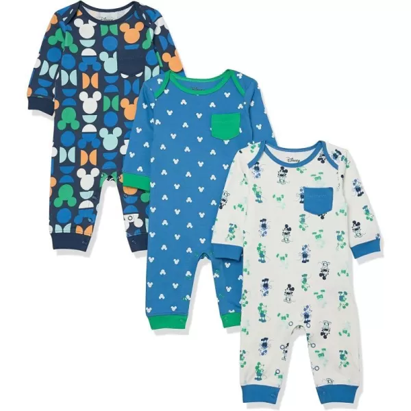 Amazon Essentials Disney  Marvel  Star Wars Baby Boys Cotton Coveralls Pack of 3Mickey Oh Boy