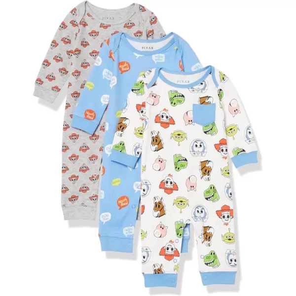 Amazon Essentials Disney  Marvel  Star Wars Baby Boys Cotton Coveralls Pack of 3Toy Story Play Nice