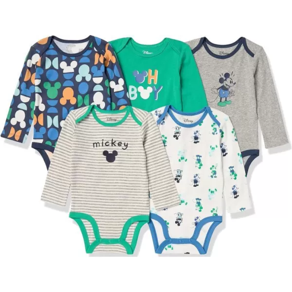 Amazon Essentials Disney  Marvel  Star Wars Baby Boys LongSleeve Bodysuits Pack of 5Mickey Oh Boy