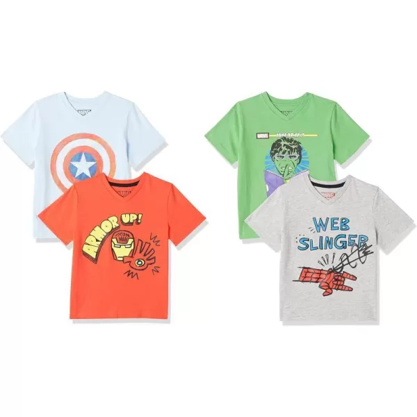 Amazon Essentials Disney  Marvel  Star Wars Boys ShortSleeve VNeck TShirts Previously Spotted Zebra Pack of 4Marvel Iconic Friends