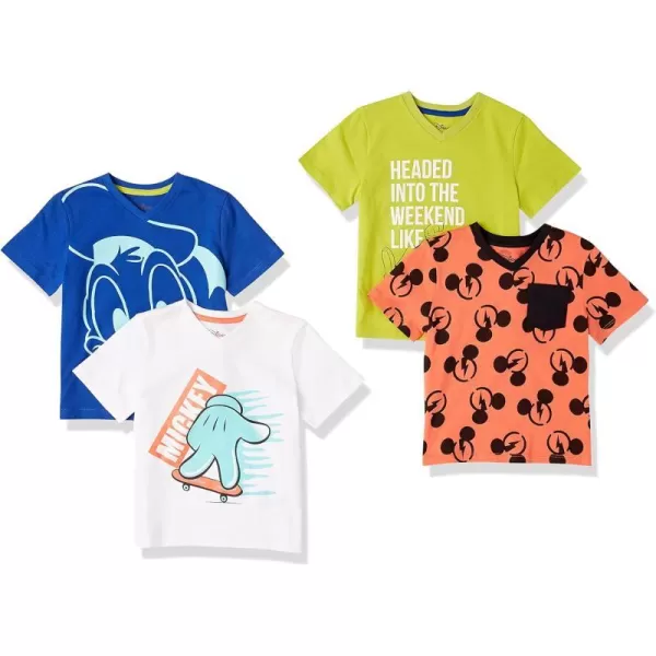 Amazon Essentials Disney  Marvel  Star Wars Boys ShortSleeve VNeck TShirts Previously Spotted Zebra Pack of 4Mickey Weekend