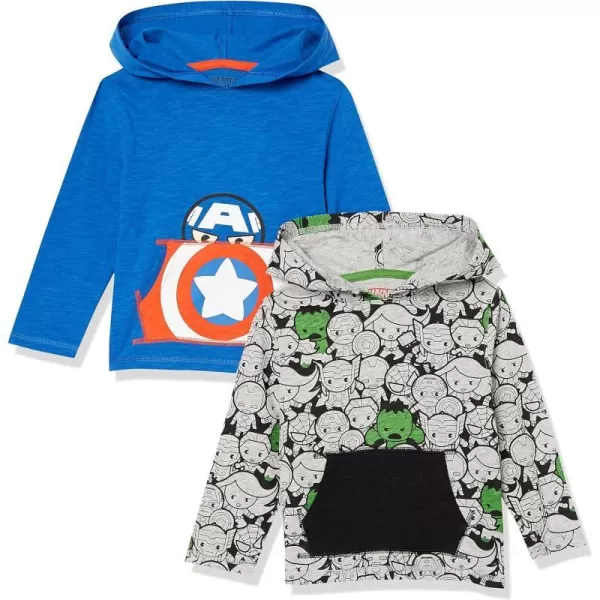 Amazon Essentials Disney  Marvel  Star Wars Boys and Toddlers Lightweight Hooded LongSleeve TShirts Pack of 2Marvel Captain America