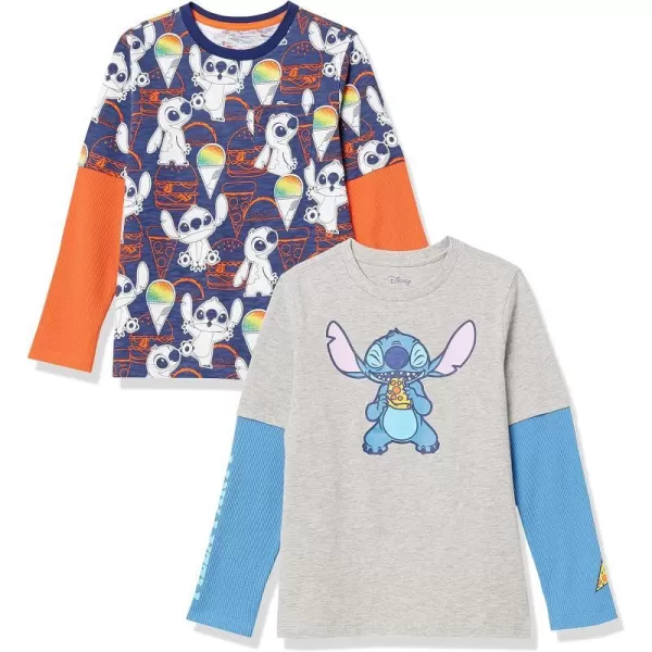 Amazon Essentials Disney  Marvel  Star Wars Boys and Toddlers LongSleeve 2in1 TShirts Pack of 2Disney Stitch