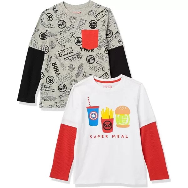 Amazon Essentials Disney  Marvel  Star Wars Boys and Toddlers LongSleeve 2in1 TShirts Pack of 2Fun FoodMarvel