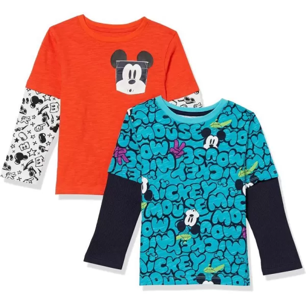 Amazon Essentials Disney  Marvel  Star Wars Boys and Toddlers LongSleeve 2in1 TShirts Pack of 2Mickey