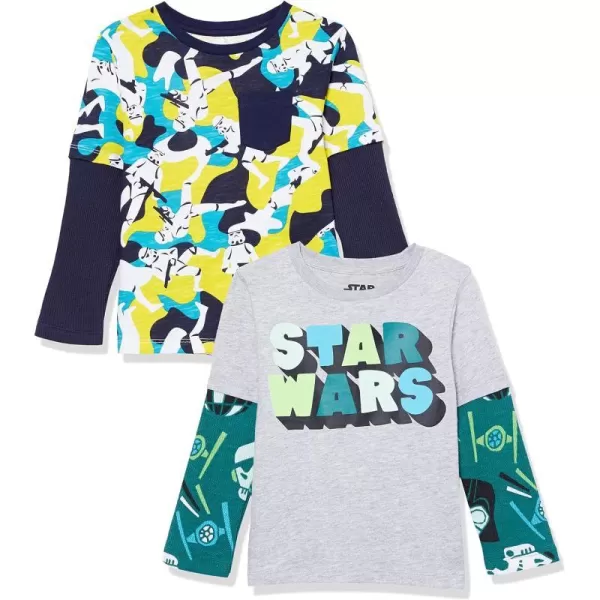 Amazon Essentials Disney  Marvel  Star Wars Boys and Toddlers LongSleeve 2in1 TShirts Pack of 2Star Wars Logocamo