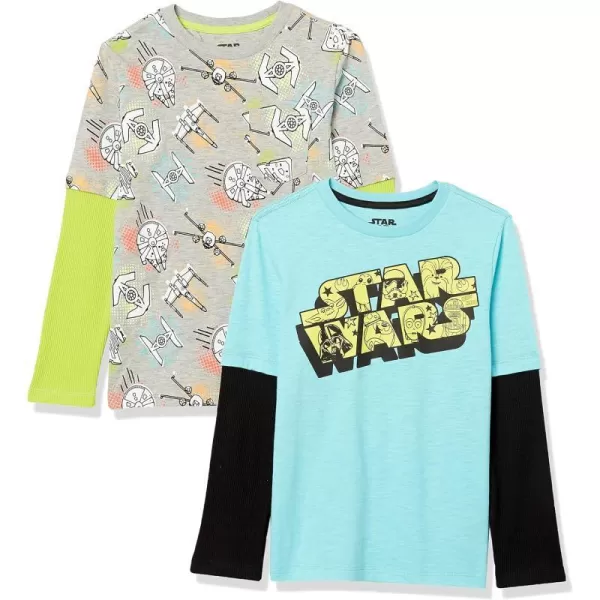 Amazon Essentials Disney  Marvel  Star Wars Boys and Toddlers LongSleeve 2in1 TShirts Pack of 2Star WarsShips