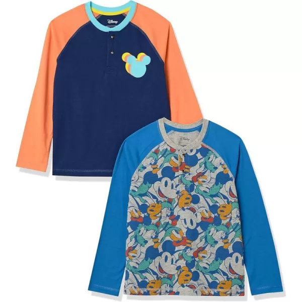 Amazon Essentials Disney  Marvel  Star Wars Boys and Toddlers LongSleeve Henley TShirts Pack of 2Mickey Jumble