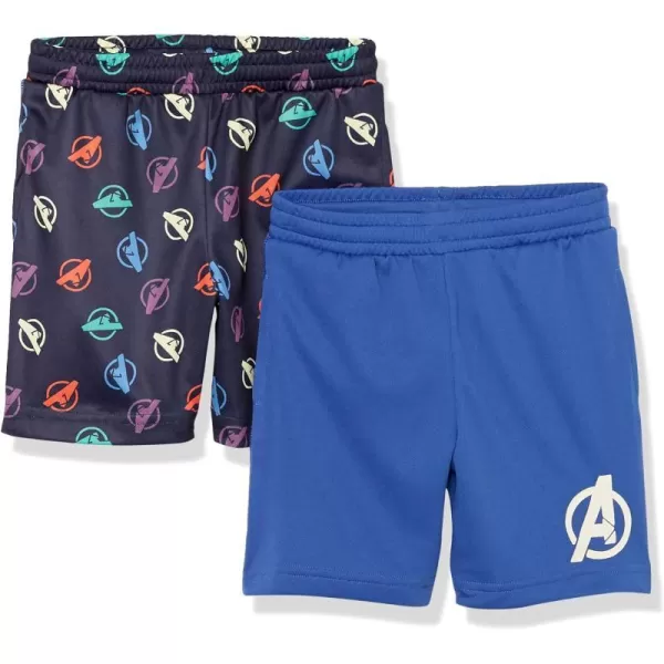 Amazon Essentials Disney  Marvel  Star Wars Boys and Toddlers Mesh Basketball Gym Shorts Pack of 2Avengers Logo