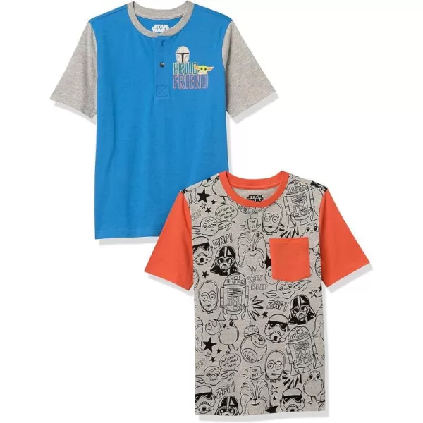 Amazon Essentials Disney  Marvel  Star Wars Boys and Toddlers ShortSleeve Henley TShirts Pack of 2Star Wars Hello Friend