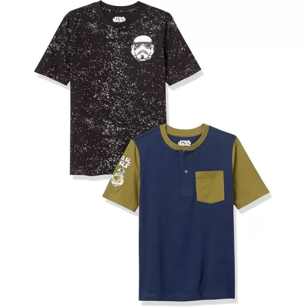 Amazon Essentials Disney  Marvel  Star Wars Boys and Toddlers ShortSleeve Henley TShirts Pack of 2Star Wars Icons