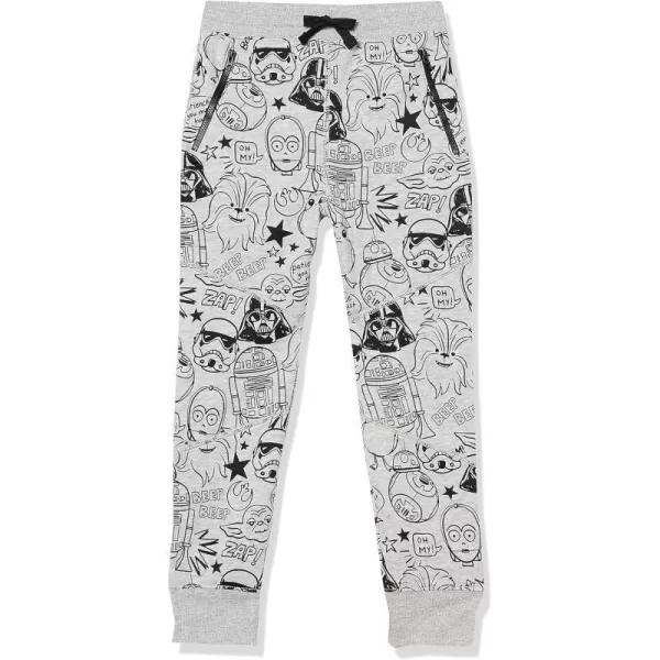 Amazon Essentials Disney  Marvel  Star Wars Boys and Toddlers ZipPocket Fleece Jogger Pants Previously Spotted ZebraGrey Star Wars Doodle