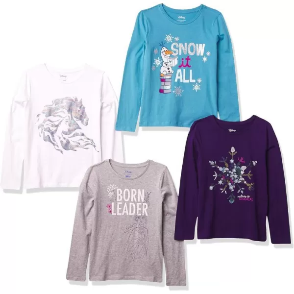 Amazon Essentials Disney  Marvel  Star Wars Girls and Toddlers LongSleeve TShirts Previously Spotted Zebra Pack of 4Sky BlueViolet SnowflakeWhiteFrozen 2 Born Leader