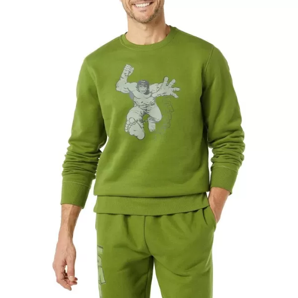 Amazon Essentials Disney  Marvel  Star Wars Mens Fleece Crewneck SweatshirtMarvel Hulk