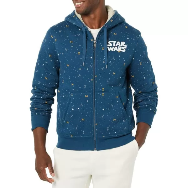 Amazon Essentials Disney  Marvel  Star Wars Mens SherpaLined FullZip Hoodie SweatshirtsStar Wars Logo Ships