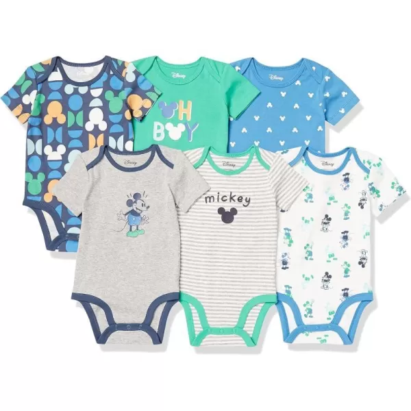 Amazon Essentials Disney  Marvel  Star Wars Toddlers Baby Boys ShortSleeve Bodysuits Pack of 6Mickey Oh Boy