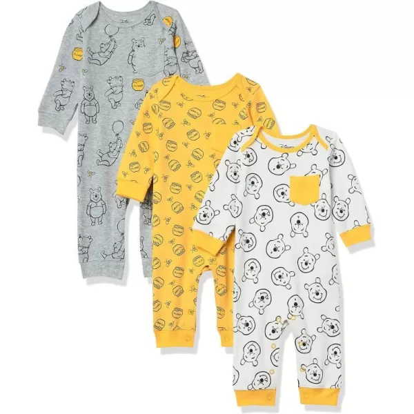 Amazon Essentials Disney  Marvel  Star Wars Unisex Babies Cotton Coveralls Pack of 3Winnie the Pooh Oh Bother