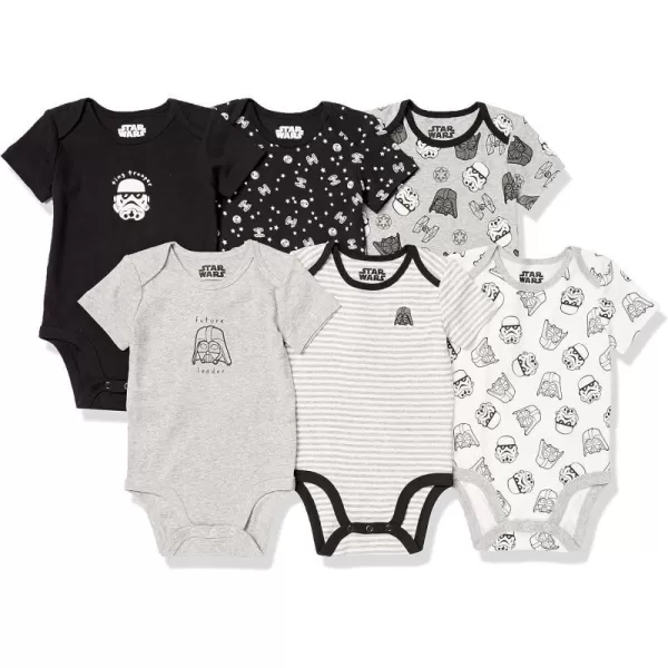 Amazon Essentials Disney  Marvel  Star Wars Unisex Babies ShortSleeve Bodysuits Pack of 6Star Wars Tiny Trooper