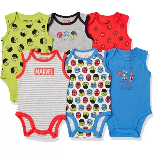 Amazon Essentials Disney  Marvel  Star Wars Unisex Babies Sleeveless Bodysuits Pack of 6Multicolor Marvel Friends