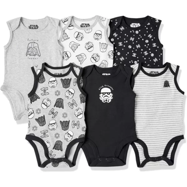 Amazon Essentials Disney  Marvel  Star Wars Unisex Babies Sleeveless Bodysuits Pack of 6Star Wars Tiny Trooper