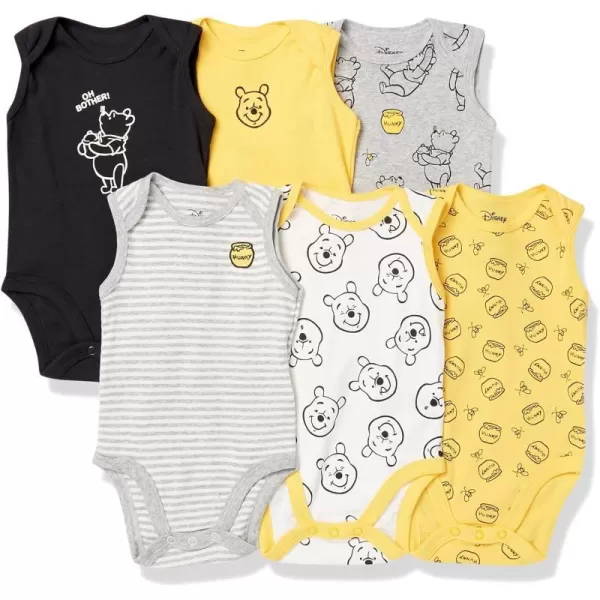 Amazon Essentials Disney  Marvel  Star Wars Unisex Babies Sleeveless Bodysuits Pack of 6Winnie the Pooh Oh Bother