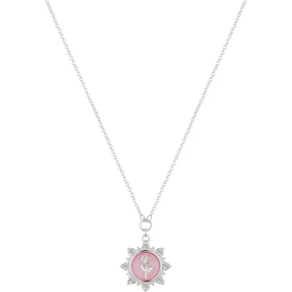 Amazon Essentials Disney Plated Cubic Zirconia and Pink Mother of Pearl Beauty amp The Beast Pendant NecklaceBeauty amp The Beast Silver 16  2