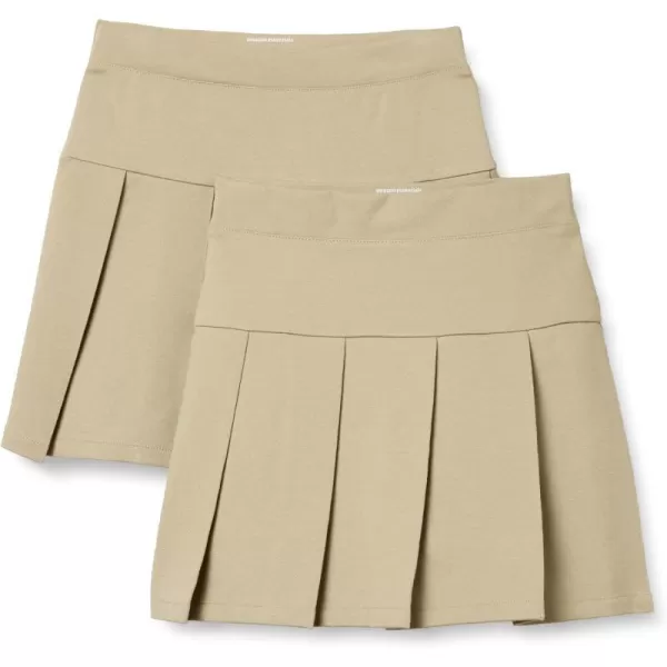 Amazon Essentials Girls Uniform Pleated Scooter Skort Pack of 2Khaki Tan