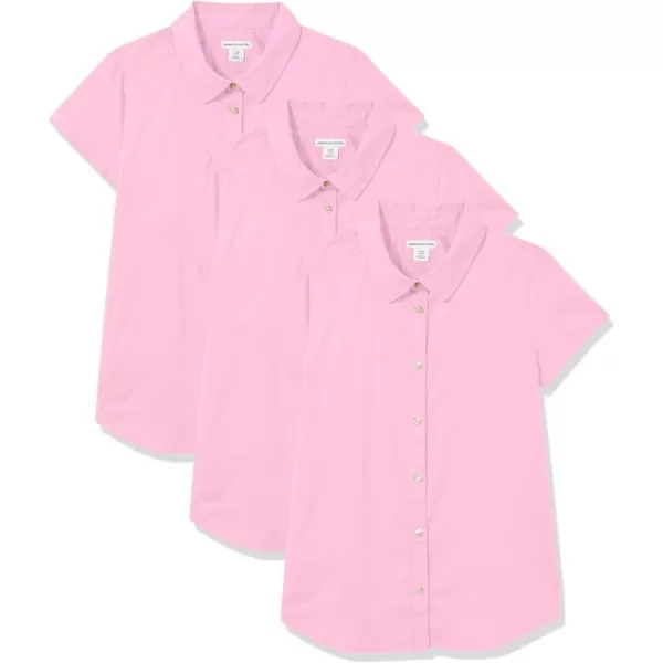 Amazon Essentials Girls Uniform Short Sleeve Stretch Poplin ButtonDown Shirts Pack of 3Pink