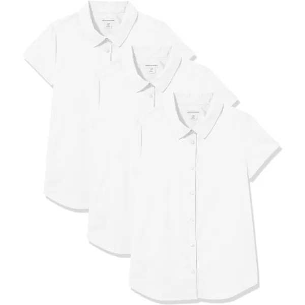 Amazon Essentials Girls Uniform Short Sleeve Stretch Poplin ButtonDown Shirts Pack of 3White