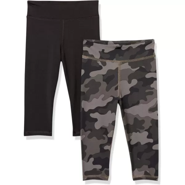 Amazon Essentials Girls and Toddlers Active Capri Legging Multipacks2 BlackGrey Camo