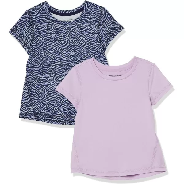 Amazon Essentials Girls and Toddlers Active Performance ShortSleeve TShirts Pack of 2LavenderNavy Zebra