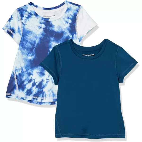 Amazon Essentials Girls and Toddlers Active Performance ShortSleeve TShirts Pack of 2NavyWhite Tie Dye