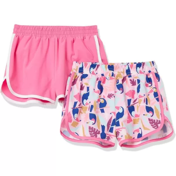 Amazon Essentials Girls and Toddlers Active Running Short Pack of 2Pink Toucan