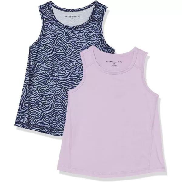 Amazon Essentials Girls and Toddlers Active Tank Pack of 2Lavender Zebra