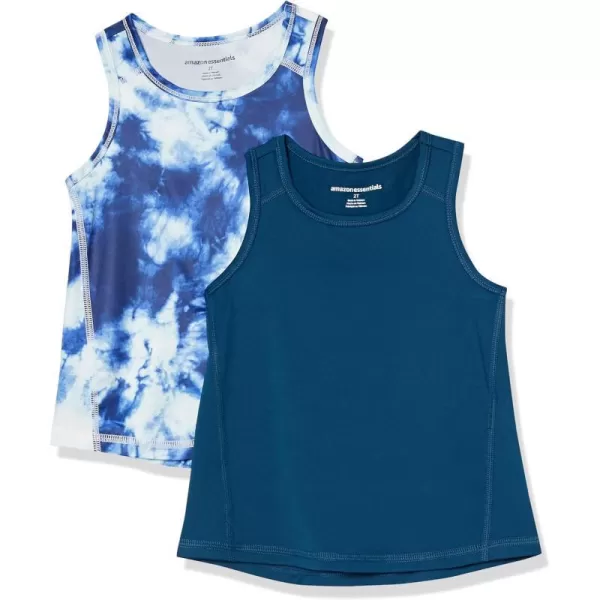 Amazon Essentials Girls and Toddlers Active Tank Pack of 2Navy Tie Dye