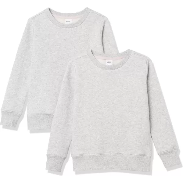 Amazon Essentials Girls and Toddlers Fleece CrewNeck Sweatshirts Pack of 2Light Grey Heather