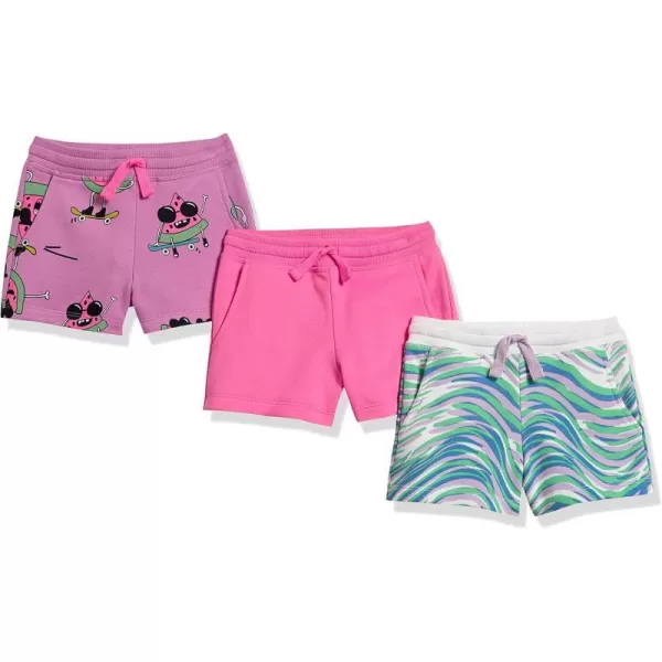 Amazon Essentials Girls and Toddlers French Terry Knit Shorts Previously Spotted Zebra Multipacks3 BluePink WatermelonZebra