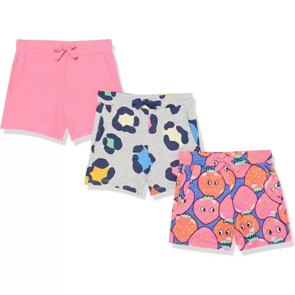 Amazon Essentials Girls and Toddlers Knit Jersey Play Shorts Previously Spotted Zebra Multipacks3 Pink BerryLeopard